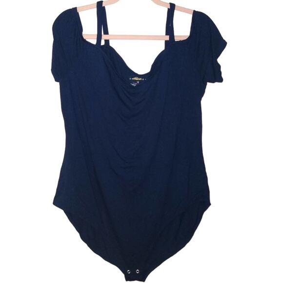 ❄️2/$5❄️[B9] NWOT Navy Blue Cold Shoulder Bodysuit, 0X - Picture 2 of 5